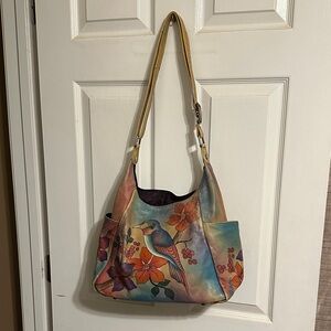 Anuschka Multicolor Floral and Bird Shoulder Bag